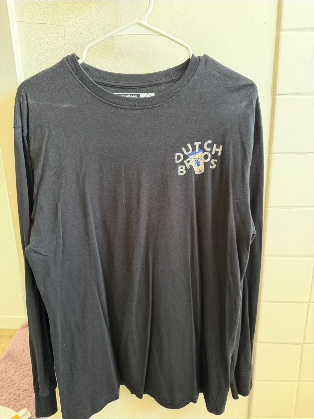Dutch Bros Black Long-Sleeve Tee with Small Multicolor Logo